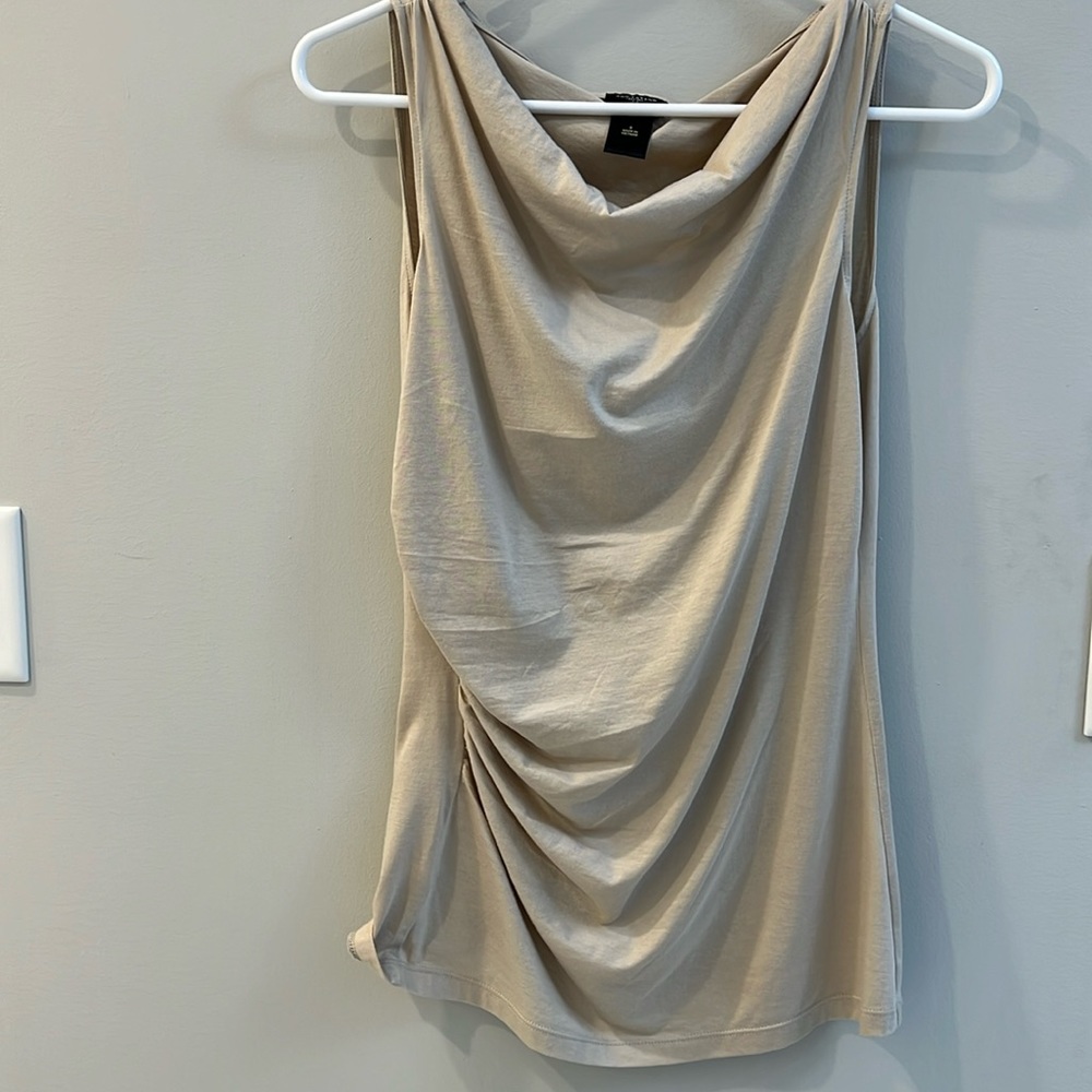 Ann Taylor Light Tan Women’s Top, Side Ruching with Draped Neckline, Size Small